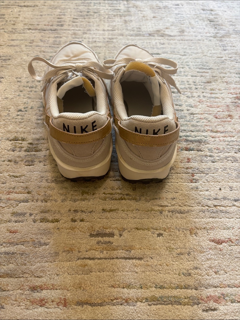 Nike Women's Beige Sneakers with Gold Swoosh Accent - Picture 4 of 6
